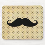 Funny Black Mustache On Vintage Yellow Polka Dots Mouse Pad at Zazzle
