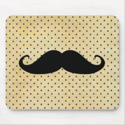 Funny Black Mustache On Vintage Yellow Polka Dots Mouse Pad