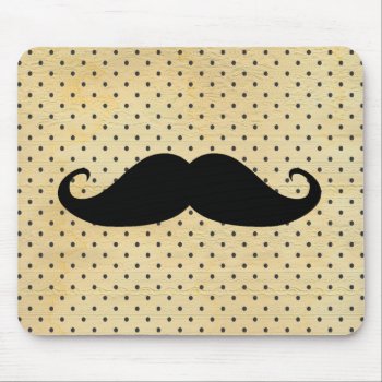Funny Black Mustache On Vintage Yellow Polka Dots Mouse Pad by mustache_designs at Zazzle