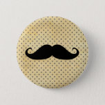 Funny Black Mustache On Vintage Yellow Polka Dots Pinback Button at Zazzle