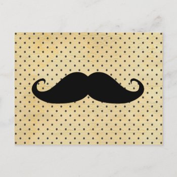 Funny Black Mustache On Vintage Yellow Polka Dots Postcard by mustache_designs at Zazzle