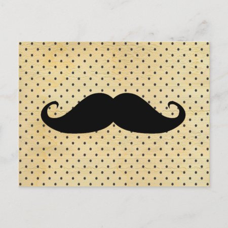 Funny Black Mustache On Vintage Yellow Polka Dots Postcard
