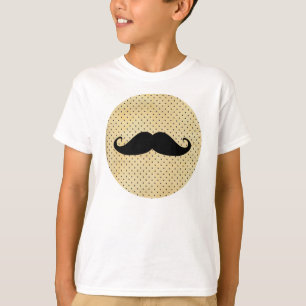 Funny Black Mustache On Vintage Yellow Polka Dots T-Shirt
