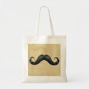 Funny Black Mustache On Vintage Yellow Polka Dots Tote Bag