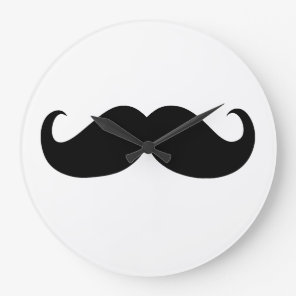 Funny Black Mustache on White Background Large Clock