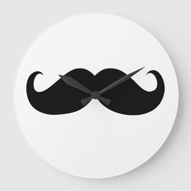 Funny Black Mustache on White Background Large Clock (Front)