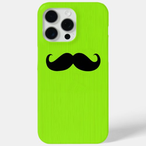 Funny Black Mustache on Yellow Green Background iPhone 15 Pro Max Case