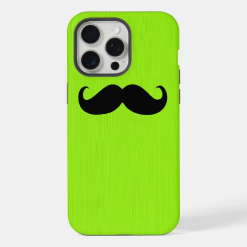 Funny Black Mustache on Yellow Green Background iPhone 15 Pro Max Case