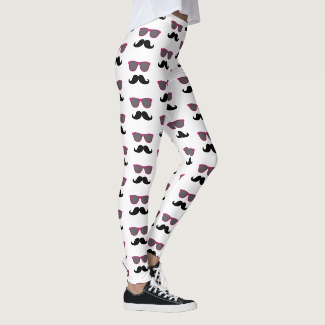 Funny Black Mustache Pink Sunglasses Pattern Leggings (Right)