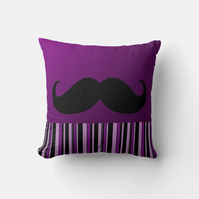Funny Black Mustache | Retro Stripes Throw Pillow (Front)