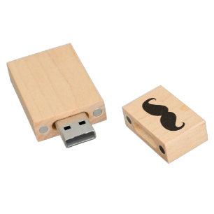 Funny Black Mustache Wood Flash Drive