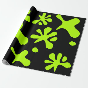 Funny black neon green slime paint splash playful wrapping paper