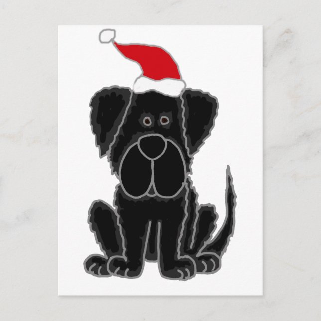 Funny Black Newfoundland Dog Christmas Holiday Postcard (Front)