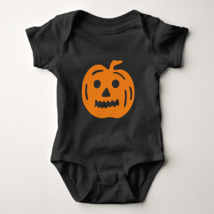 Funny Black Orange Halloween Pumpkin Face Baby Bodysuit