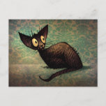 Funny Black Oriental Cat Damask Kitten Art Postcard