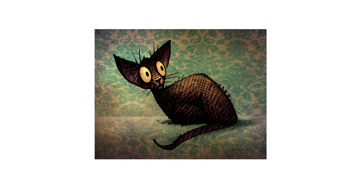 Funny Black Oriental Cat Damask Kitten Art Postcard | Zazzle.com