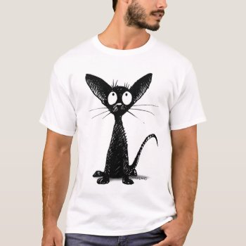 Funny Black Oriental Cat T-shirt by StrangeStore at Zazzle