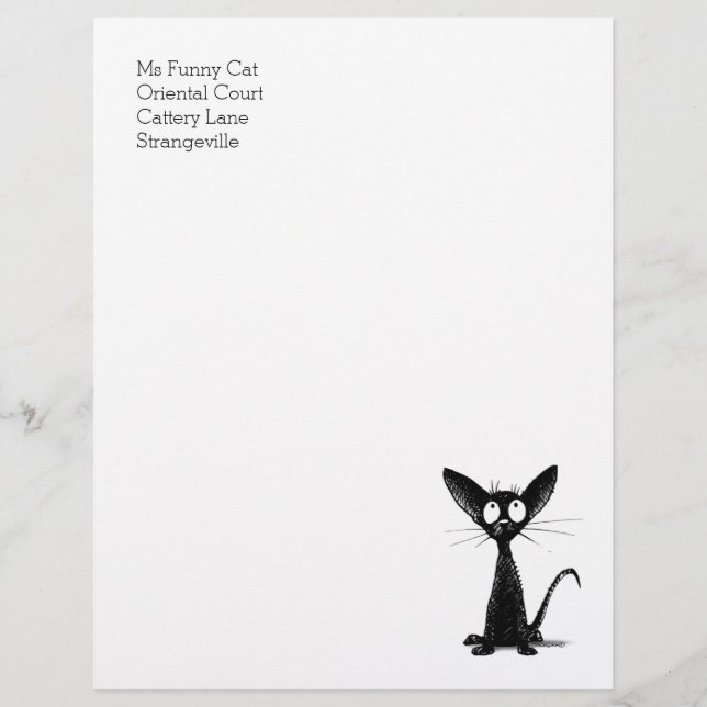 Funny Black Oriental Shorthair Cat Letterhead (Front)