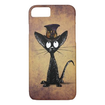 Funny Black Oriental Shorthair Steampunk Cat Iphone 8/7 Case by StrangeStore at Zazzle