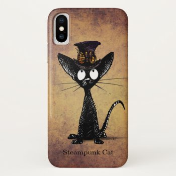 Funny Black Oriental Shorthair Steampunk Cat Iphone X Case by StrangeStore at Zazzle