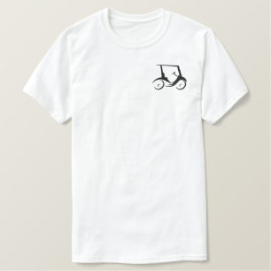 Funny Black Outline Golf Cart Design Embroidered T-Shirt