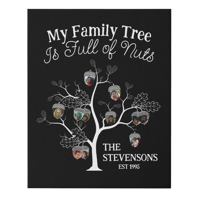 Funny Black Photo Family Tree is Full of Nuts   Faux Canvas Print (Front)