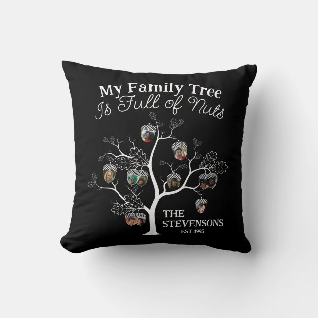Funny Black Picture Family Tree is Full of Nuts   Throw Pillow (Front)