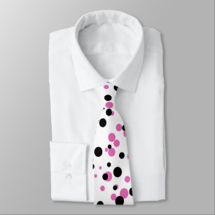 Funny Black Pink Confetti Polka Dots on White Tie