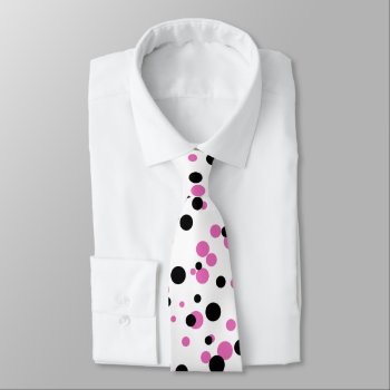 Funny Black Pink Confetti Polka Dots On White Tie by stdjura at Zazzle