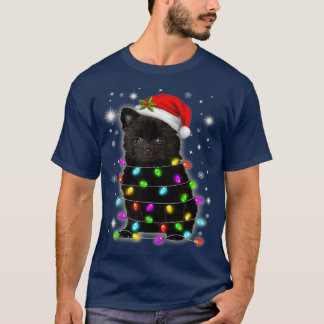 Funny Black Pomeranian Santa Hat Christmas Lover T-Shirt