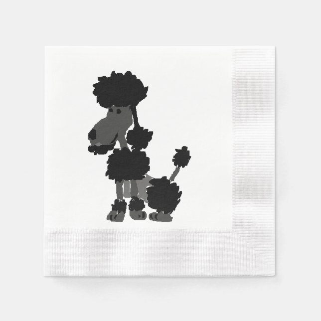 Funny Black Poodle Dog Art Napkins (Front)