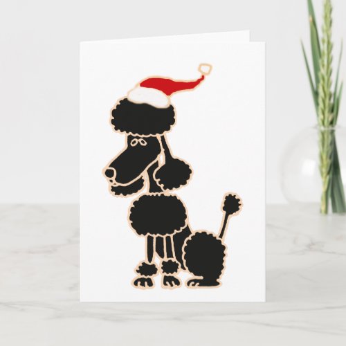 Funny Black Poodle in Santa Hat Christmas Art Holiday Card