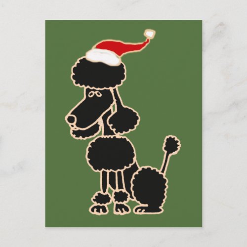 Funny Black Poodle in Santa Hat Christmas Art Holiday Postcard