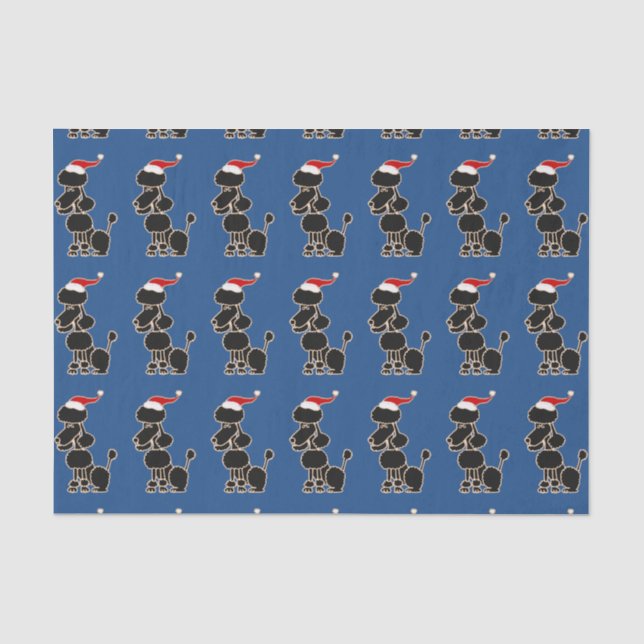 Funny Black Poodle in Santa Hat Christmas Art Tissue Paper (Front)