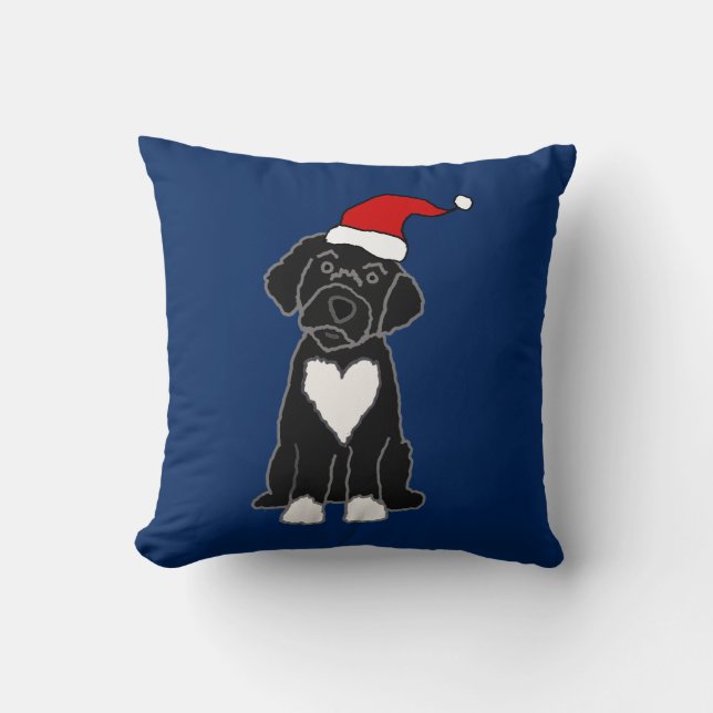 Funny Black Portuguese Water Dog Christmas Throw Pillow (Front)