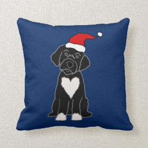Funny Black Portuguese Water Dog Christmas Throw Pillow