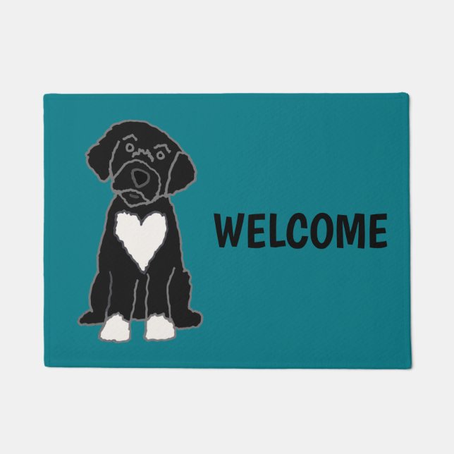 Funny Black Portuguese Water Dog Doormat (Front)