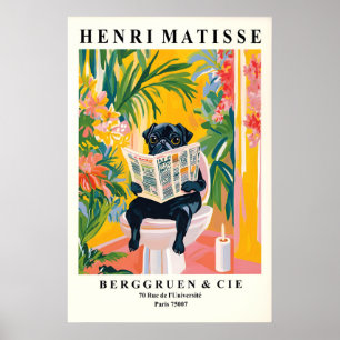Funny Black Pug Bathroom Print Matisse Style