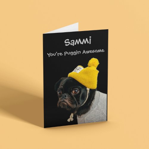 Funny Black Pug Dressed Up Card