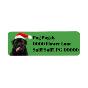 Funny Black Pug Santa Hat Tongue Out Christmas Label