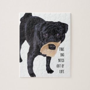 Funny Black Pug Take Big Bites out of Life Jigsaw Puzzle