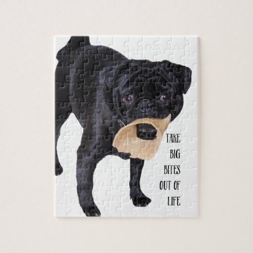 Funny Black Pug  Take Big Bites out of Life Jigsaw Puzzle