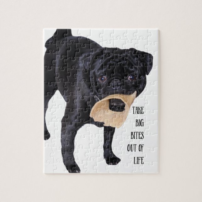 Funny Black Pug  Take Big Bites out of Life Jigsaw Puzzle (Vertical)