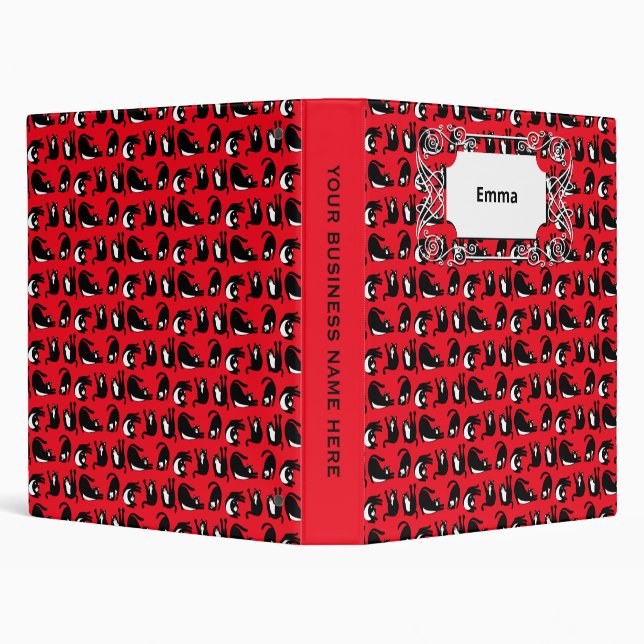 Funny Black Red Cat Fitness 3 Ring Binder (Background)