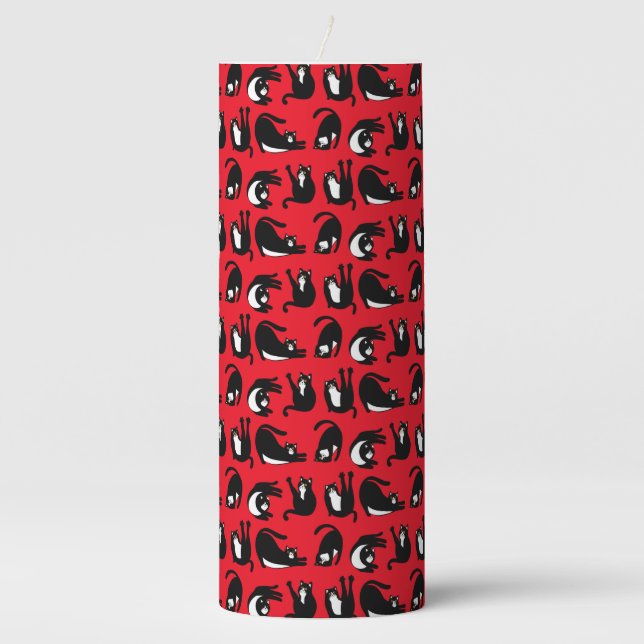 Funny Black Red Cat Fitness Pillar Candle (Front)