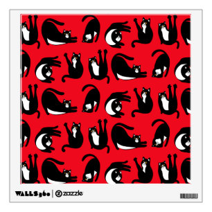 Funny Black Red Cat Fitness Wall Decal