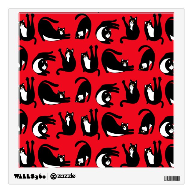 Funny Black Red Cat Fitness Wall Decal (Front)