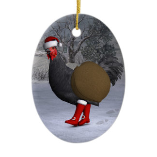 Funny Black Rooster Santa Claus Ceramic Ornament