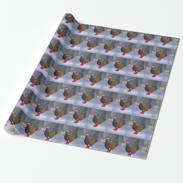 Funny Black Rooster Santa Claus Wrapping Paper (Unrolled)