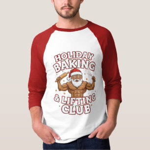 Funny Black Santa Holiday Baking & Lifting Club T-Shirt